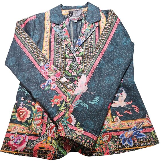 Johnny Was Womens Pete & Greta Floral Boho Print Jacket S Art to Wear Whimsygoth - Picture 7 of 15
